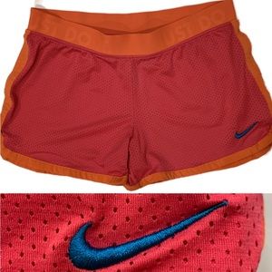 Nike Shorts Size M Women Running Hot Pink Orange Dri-Fit Activewear Mesh Elastic
